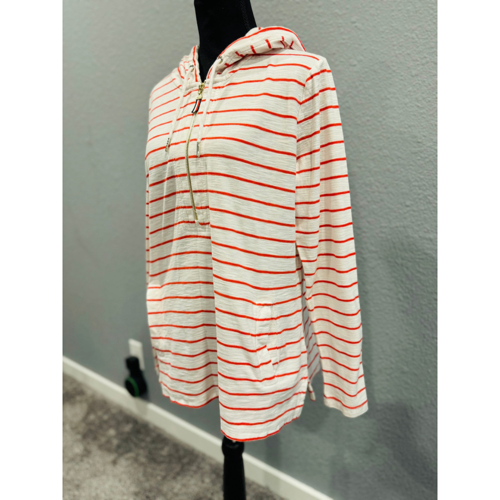 Tommy Hilfiger White & Red Striped Hoodie Top with Half-Zip - Size Large - Picture 4 of 16